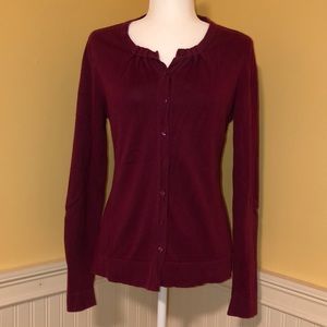 LOFT Crew Neck Button Up Cardigan Plum